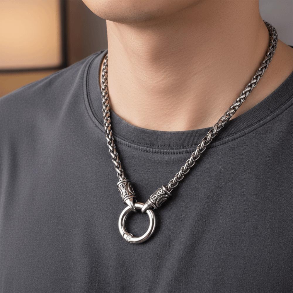 Collier Chaîne Os de Dragon Alliage de Zinc Boucle Rond Style Ethnique Choker Cadeau Collier Viking Unisexe