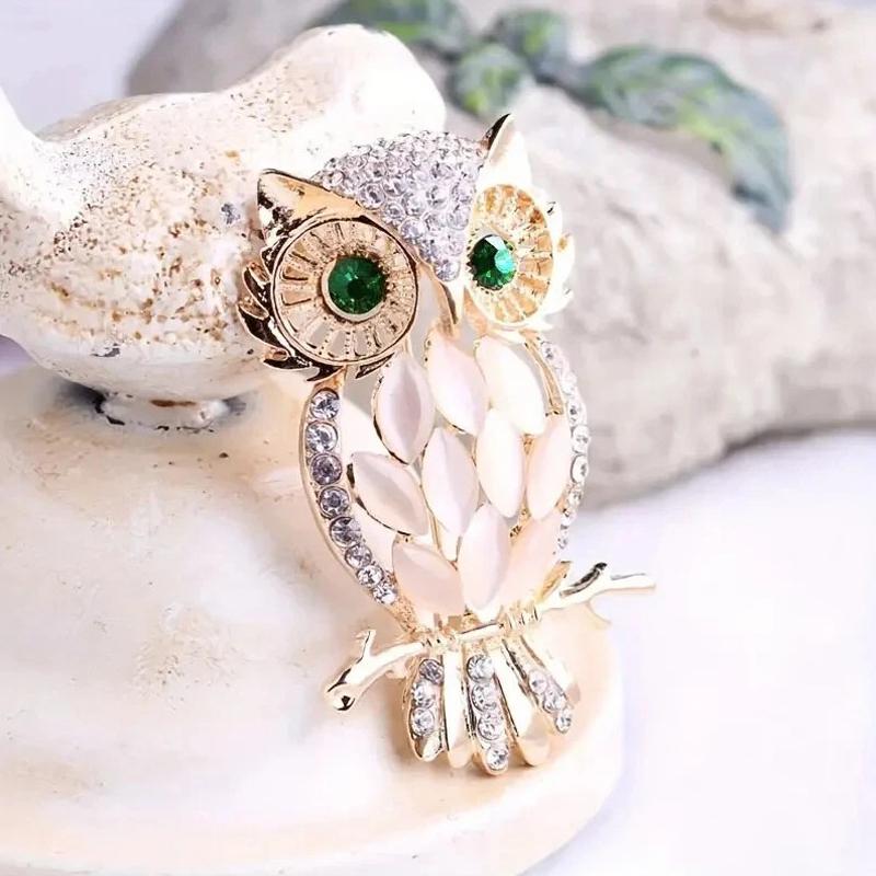 Stunning Owl Opal Brooch Elegant Rhinestone Animal Pin for Women