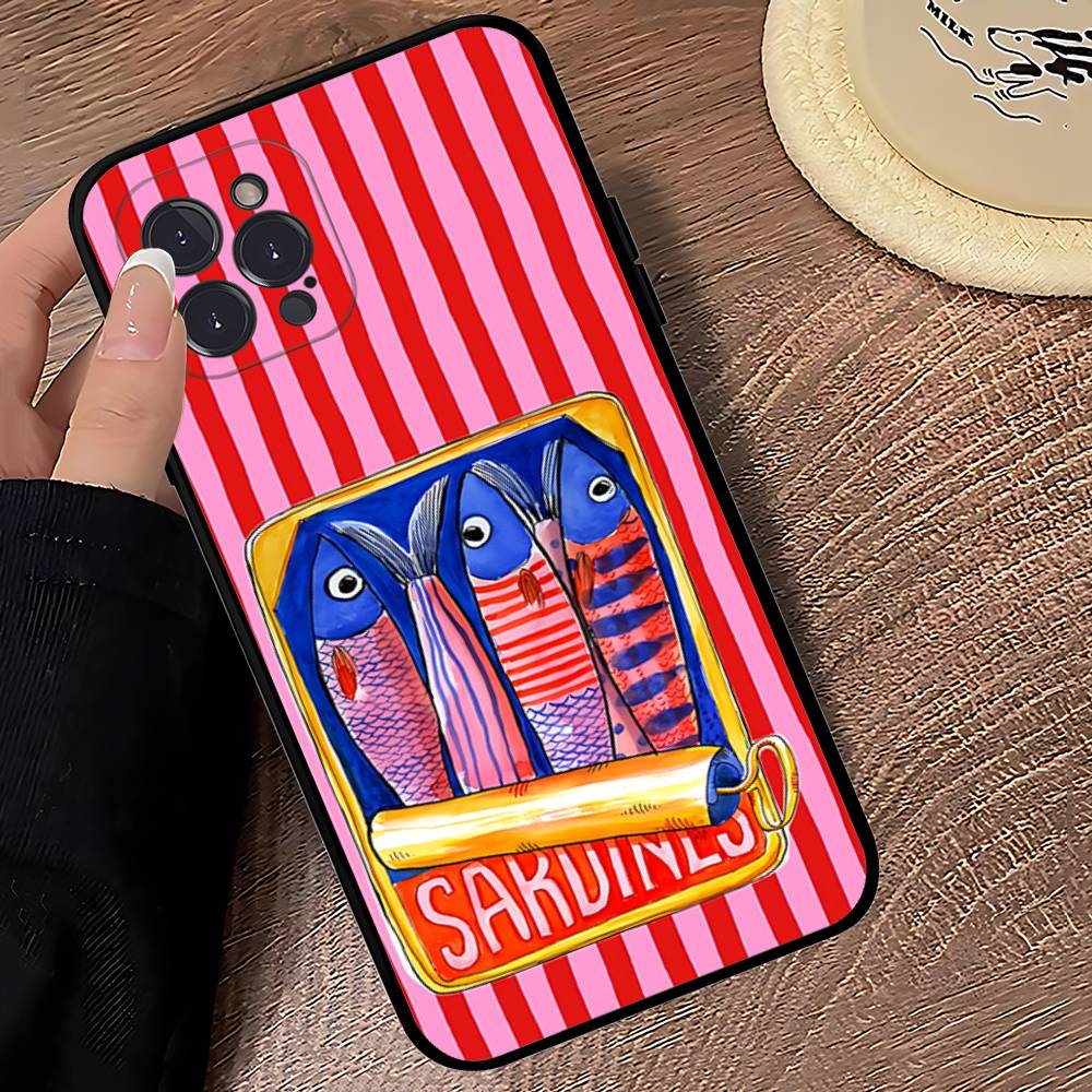 Sardines Fish Soft Back Phone Cover Case For IPhone 17 16 Pro Max 15 12 11 16e 13 Mini 14 15 Plus
