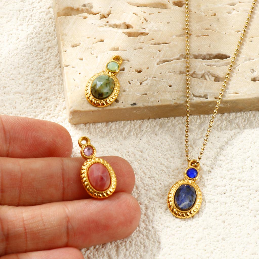 1 Piece Oval Natural Stone Charms Oval 304 Stainless Steel 14K Gold Plated Pendants For DIY Necklace Earrings Making 20mm X 10mm