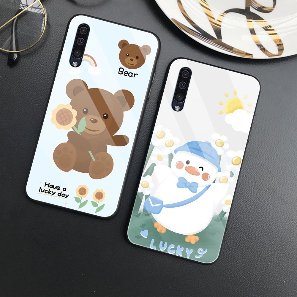 Cute Bear Duck Phone Case For Samsung Galaxy A72 A22 A21s A03 Core A52 A70 A71 A73 A53 A13 5g A03 A42 Tempered Glass Cover