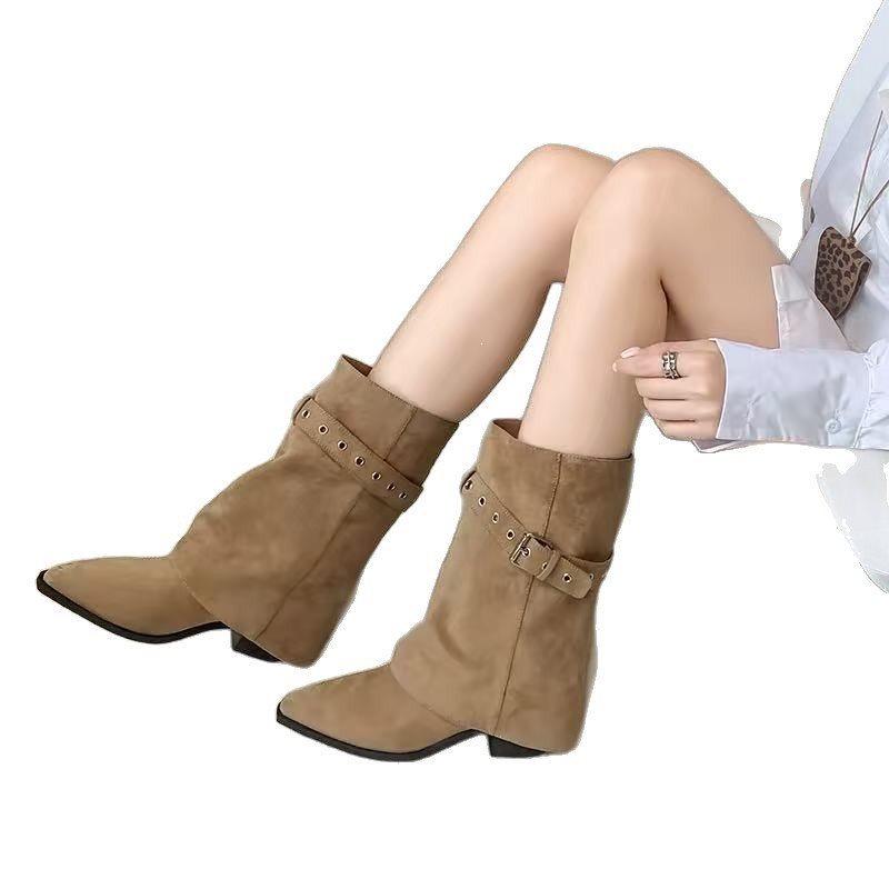 Spice girl foreign style new autumn and winter short boots American western fashion boots temperament niche boots tube middle tube tip