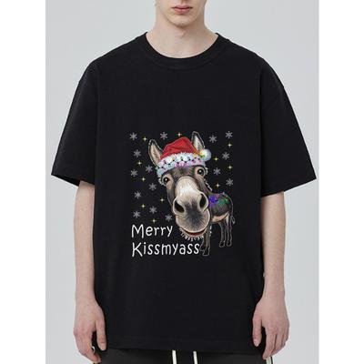 Vánoční tričko Černý osel s vánoční čepicí a textem Merry Kissmyass Oblečení na sváteční párty