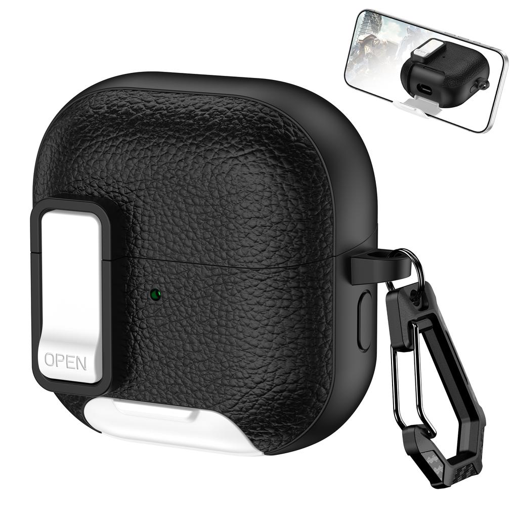 For Huawei FreeClip 2 Protective Case Leather Textured Lock Design Wireless Earbuds Cover with Phone Stand Function/Buckle