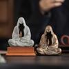 Sitting Buddha Statue Tea Pet Ceramic Faceless Zen Figurine Handmade Kung Fu Tea Set Feng Shui Decor for Home Office Meditation Desk Ornament