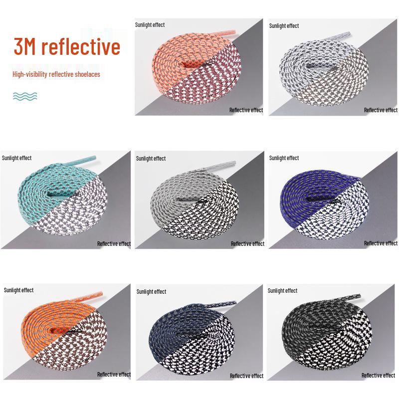 High-Brightness Reflective Double-Layer Polyester Shoelaces for Canvas, Skate, and High-Top Shoes