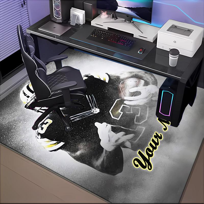 1PC Custom Name Football Player Legend Theme Floor Mat Ideal for Living Room, Game Rooms, Office, Bedroom Floor Mat Playful Design