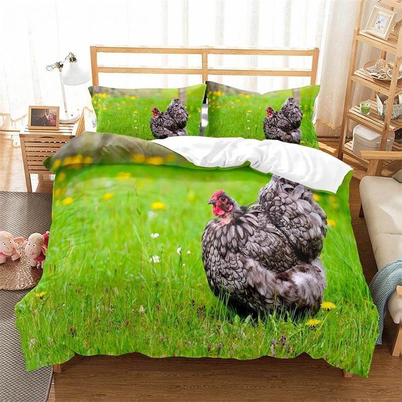 Farm Chicken King Queen Full Duvet Cover Hen Lovely Chick Bedding Set Family Animal Quilt Cover 2/3pcs Polyester Comforter Cover