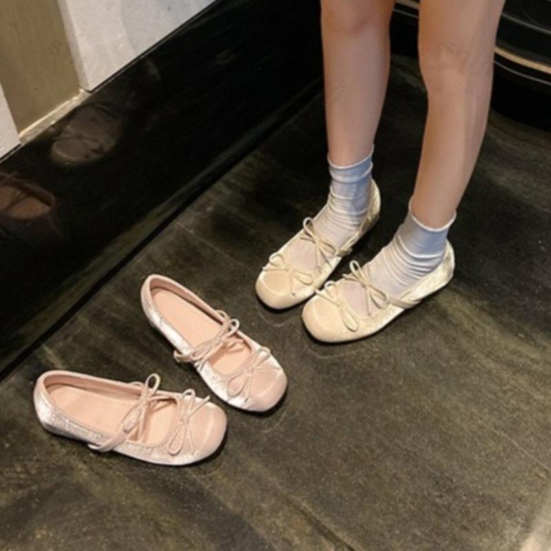 Fashion Elegant Square Head Bow Designed Casual Mary Jane Shoes for Women 2025 Spring New Shallow Mouth Comfortable Chunky Single Shoes