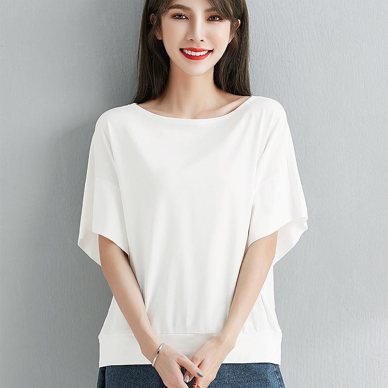 Women's Solid Color One-Shoulder T-Shirt, Casual Loose Fit, Short-Sleeve, Versatile Spring/Autumn Top