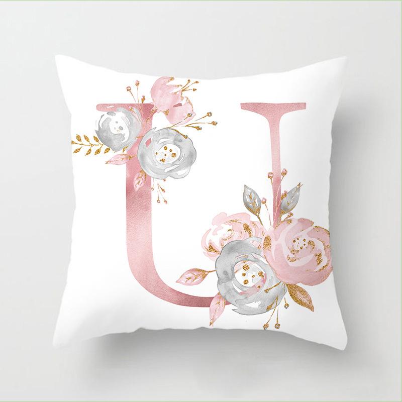 Letter Pink Floral Decoration Pillowcase Car Cushion Cover Pillowcase Sofa Cushion Decoration Living Room Home Decor Pillowcase