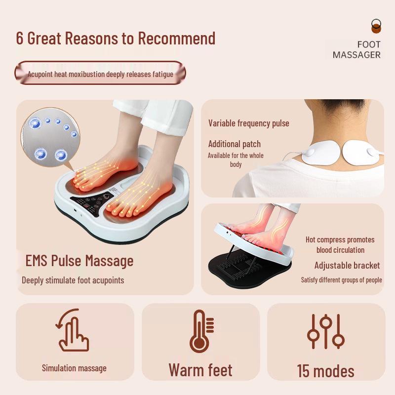 Aparat de masaj electric cu impulsuri pentru picioare, EMS, pad de acupunctură cu terapie termică