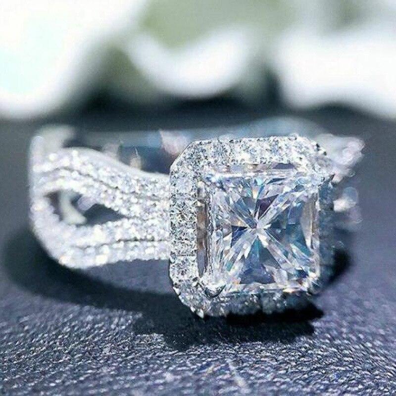 Luxury Female White Crystal Stone Ring Irregular Zirconia Wedding Rings for Woman Trendy Geometric Zircon Engagement Ring