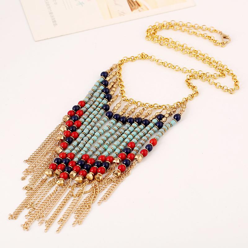 Foreign Trade Best-Selling Resin Clothing Chains European American Bohemian Ethnic Style Handmade Beaded Tassel Four Seasons