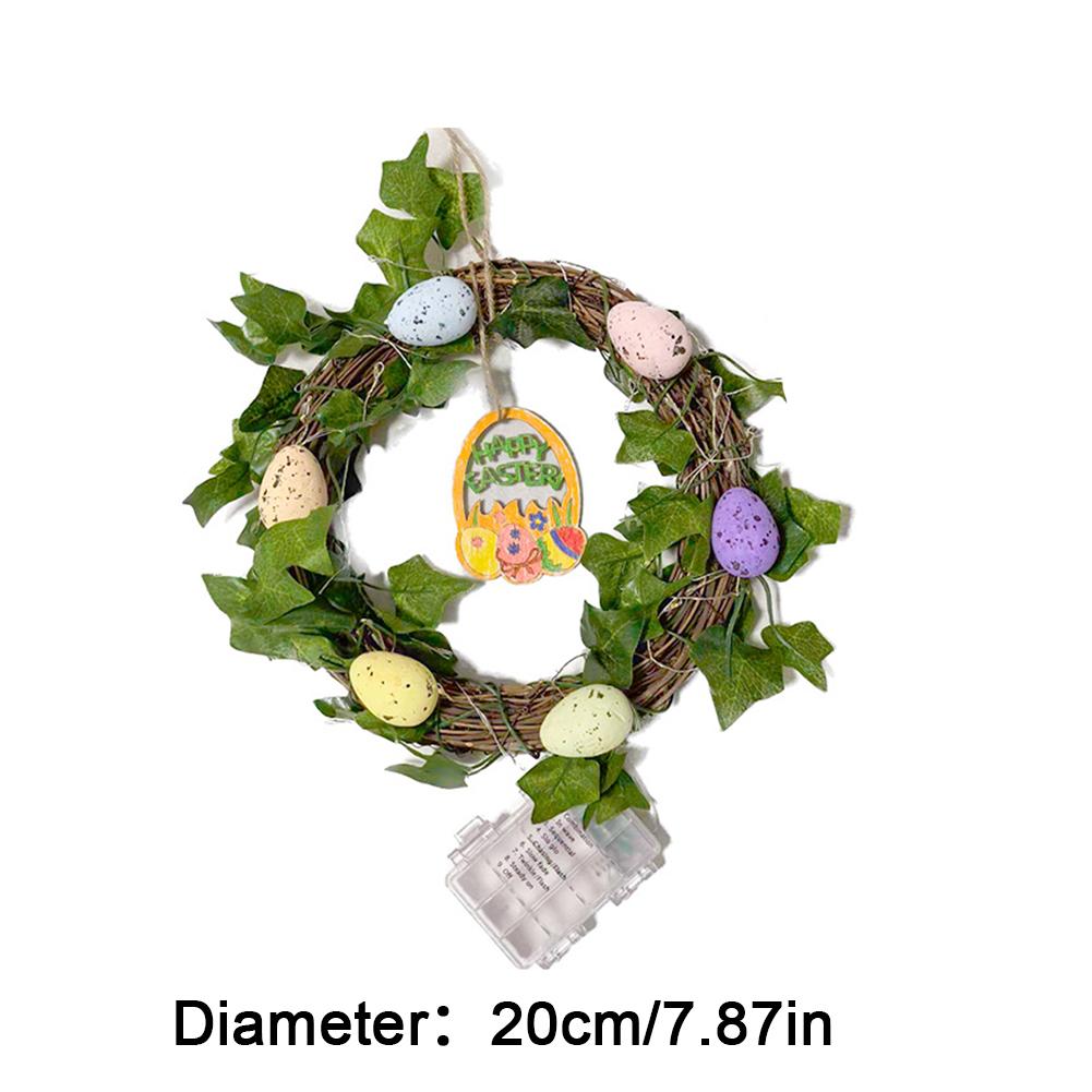 7.8 Inch Easter Egg Wreath LED Light Spring Wreath Decorative Colored Egg Rattan Leaf Wreath Battery Operated for Farmhouse