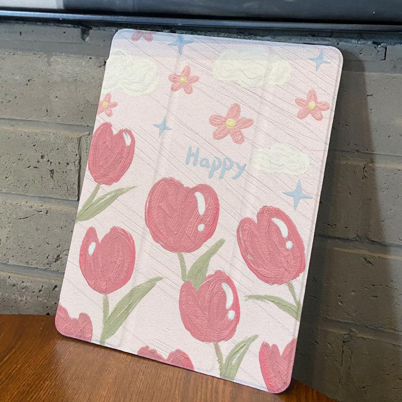 För iPad Air 4/5th 10,9 tum 2021 Pro 11 Pro12.9 2021 iPad 10.2(Gen 9/8/7 /Mini 6/Pro 11/Pro 12.9 Magnetic Smart Flip Case Cover Tulpan i oljemålning