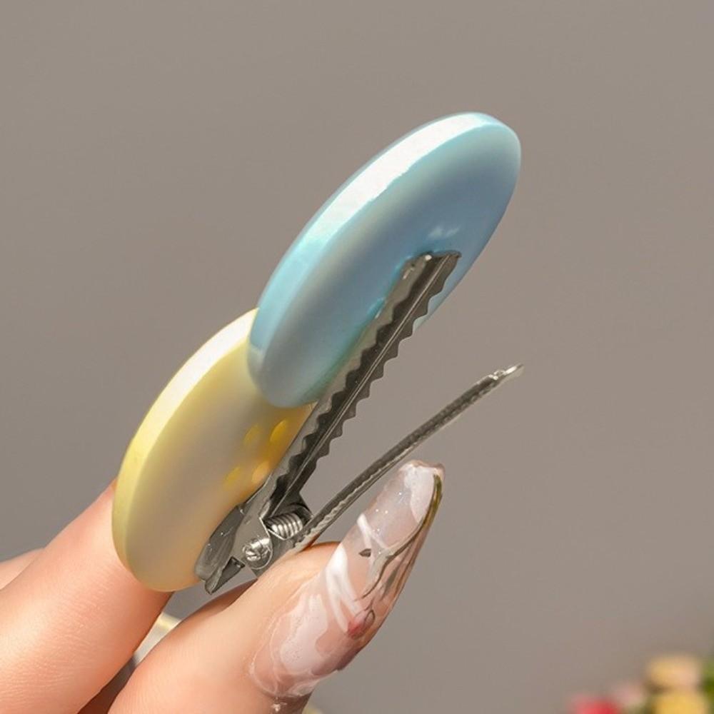 2pcs Non-Slip Button Shape Hairpins Oval Design Cute Barrettes Candy Color Hair Clip  Party