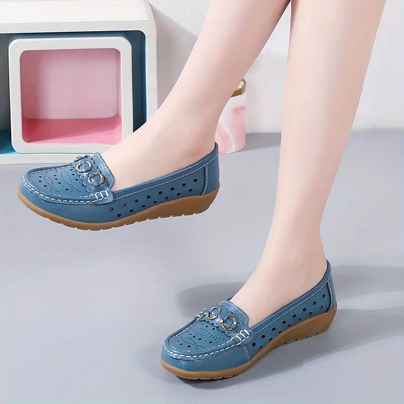 Women's Hollow Out Design Flat Shoes Casual & Breathable Slip On Shoes Women's Comfortable Shoes