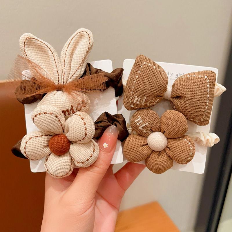 2024 Milk Coffee Color Fabric Flower Hair Ties - Children's Scrunchies & Women's Hair Accessories