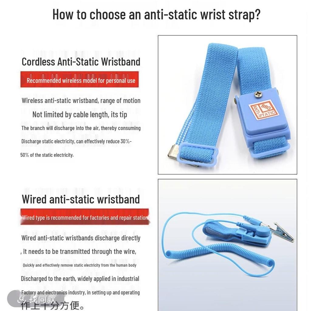 Anti-static Cordless Wrist Strap for Cleanroom Assembly, Blue/White Gauze Wireless Wristband