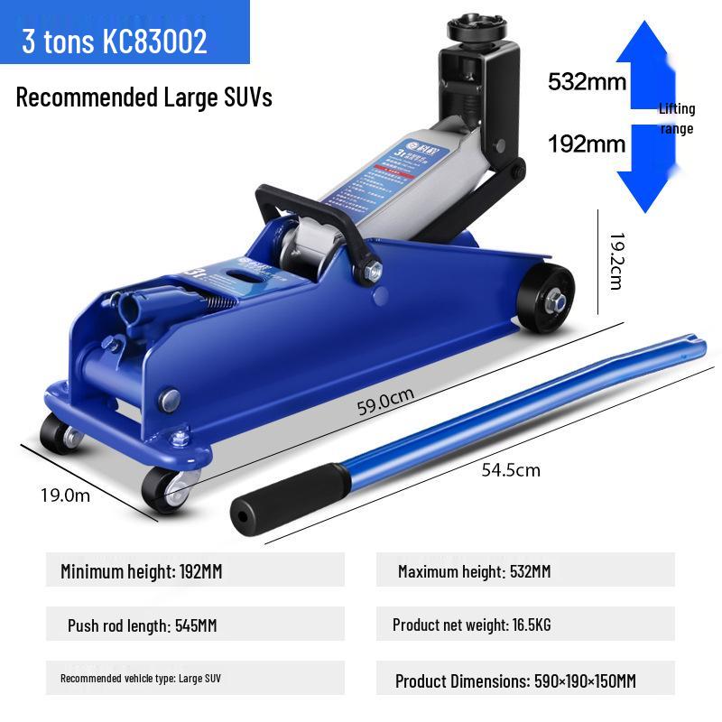 2-Ton Horizontal Hydraulic Car Jack for SUVs – 3T Tire Change Tool