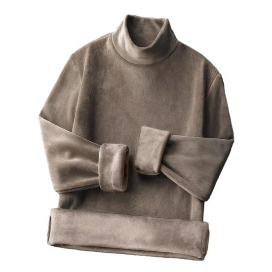 Men Winter Fall Top Double-sided Plush High Collar Solid Color Long Sleeve Elastic Pullover Warm Casual Loose Sweatshirt Men Daily Clothes