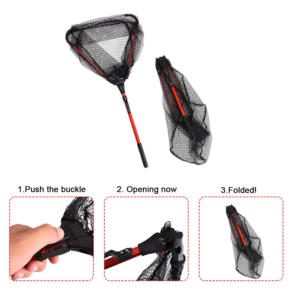 Lixada Fly Fishing Triangle Brail Landing Net Portable Foldable Lightweight Net Nylon Fishing Net Aluminum Alloy Frame