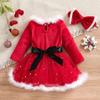 European & American Christmas Princess Dress - Santa Costume Gown Set for Girls with Waistband & Headpiece.