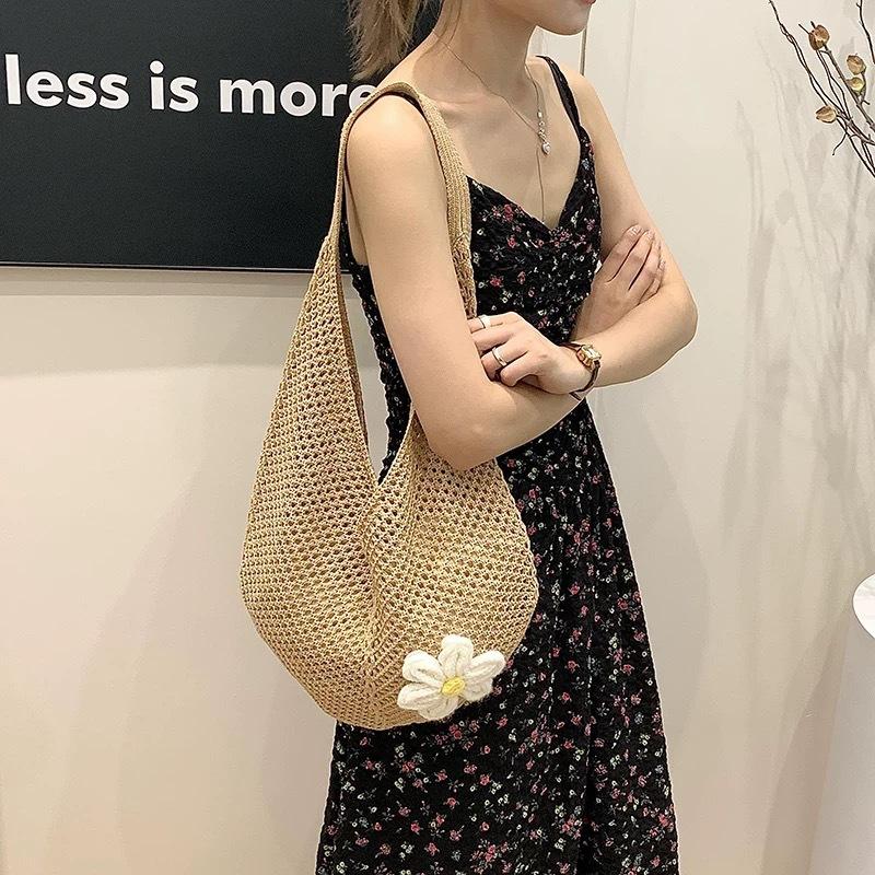 

Вместительная плетеная сумка-тоут с вырезами, женская сумка для поездок на работу, одноплечевая сумка для пляжного отдыха хаки