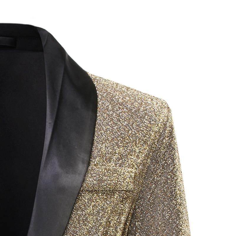 Men's Gold Silk European Size Autumn Suit for Nightclub and Stage Performance