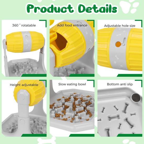 Interaktivní puzzle hračka pro dávkování jídla pro úlevu od úzkosti a nudy, výškově nastavitelná miska pro pomalé krmení psů malých a středních plemen, IQ trénink