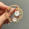 High-End Court Style Copper Zircon Shell Plum Blossom Brooch for Qipao