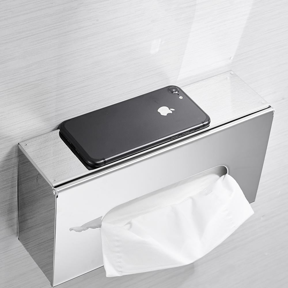 Paper Holder Stainless Steel Toilet Paper Tissue Pull Boxes Bath Room Desktop Srorage Organizers Phone Stand WC Paper WF-18031