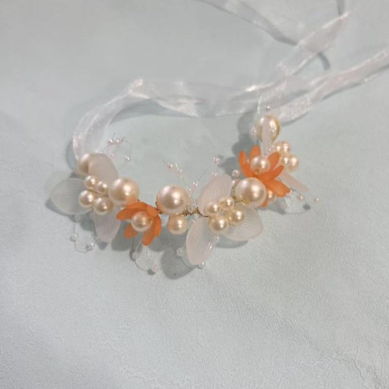 Golden Fairy Leaf Flower Pearl Headband - Elegant European Crown for Girls' Weddings