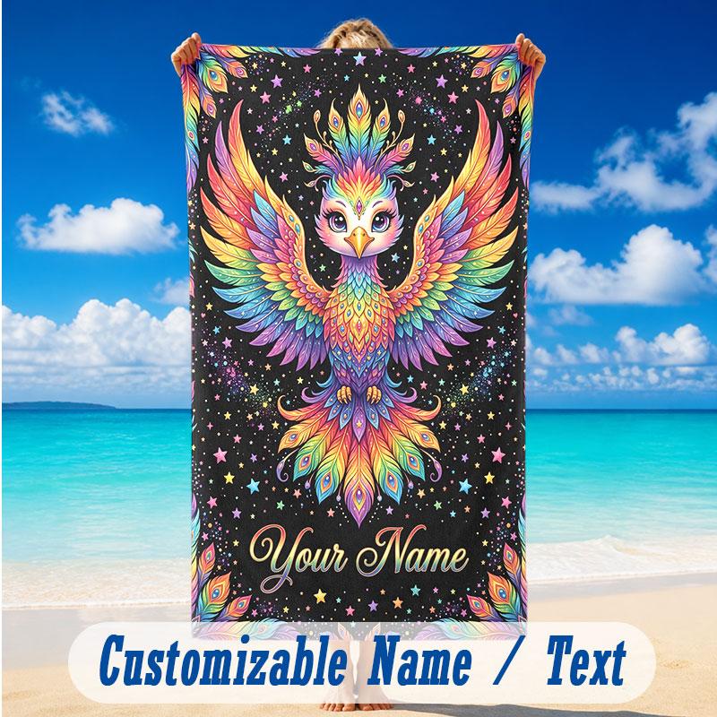 Dragon Phoenix Theme Beach Towel Personalized Custom Name & Text Soft Quick Dry Beach Towel for Swimming Travel