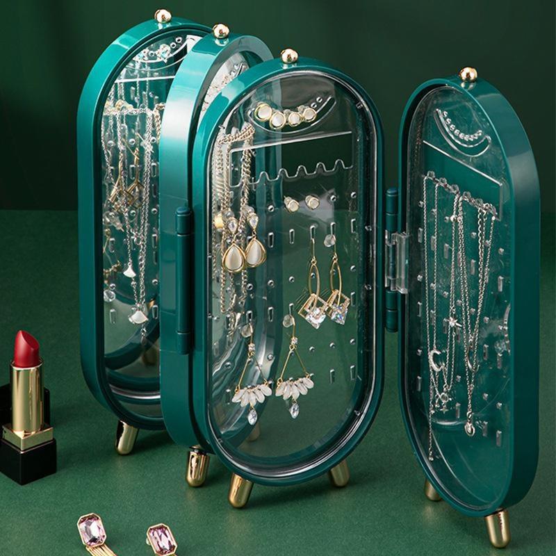 Jewelry Storage Box Earrings Display Stand Bracelet Necklace Organizer Foldable Portable Plastic Box 4 Doors 240 Holes Large