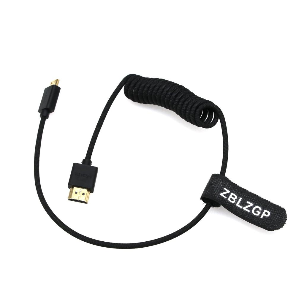 ZBLZGP 8K HDMI Type HDMI Braided Compatible with Canon and Blackmagic Pocket Cinema Cameras HDMI to Black Cable, A, 2.1, Coiled, Right/Left Angle,