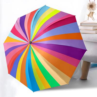 1 Stück Farbrad Regenbogenfarben Automatischer Faltregenschirm - Design, Langlebiger Eisenrahmen für Reisen, Outdoor, Strand Modeaccessoire a0920003