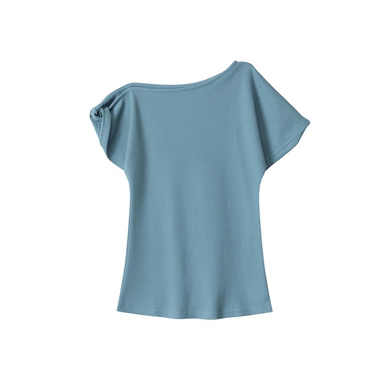 HeyHenry Spicy Off-the-Shoulder Short-Sleeve T-shirt for Women - American Style Slim Fit Summer Top Large небесно-голубой