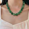 National Style Jadeite Color Large Particles 14Mm Natural Green Chalcedony Agate Necklace Women'S Atmosphere Basic Beads