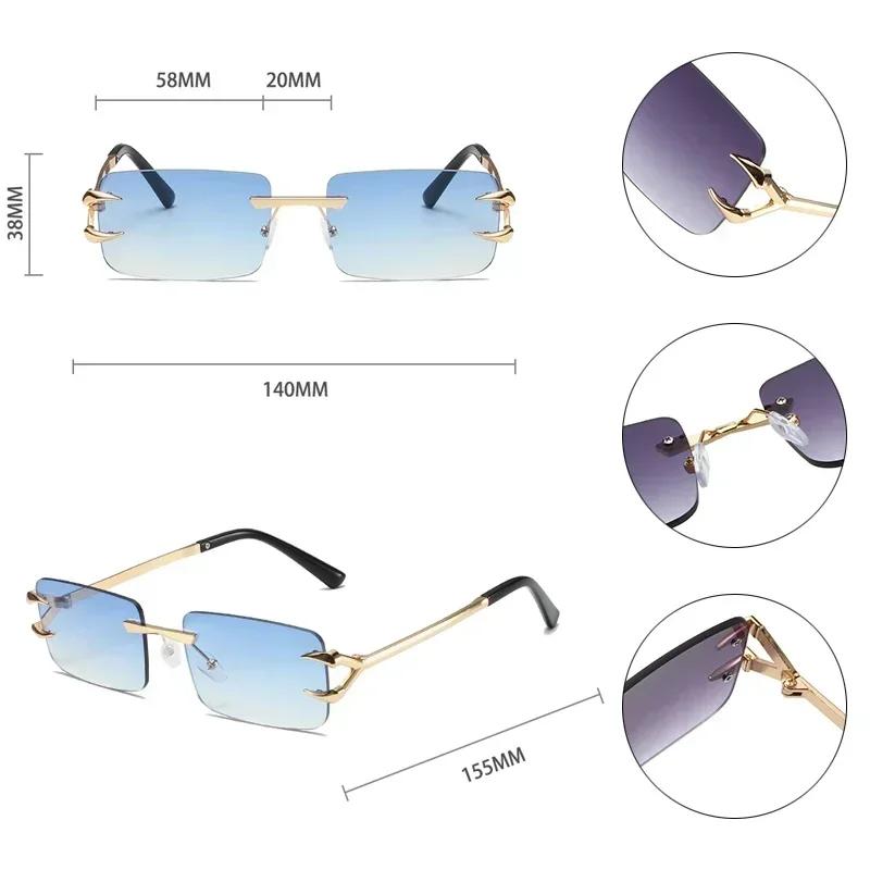 Unisex Retro Randloos Vierkant Zonnebril UV400 Luxe Mode Bril voor Rijden Reizen Vakantie Buiten Essentieel