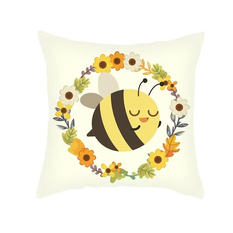 Office Living Room Home Pillowcase Car Ornaments Cartoon Bee Print Pillowcase