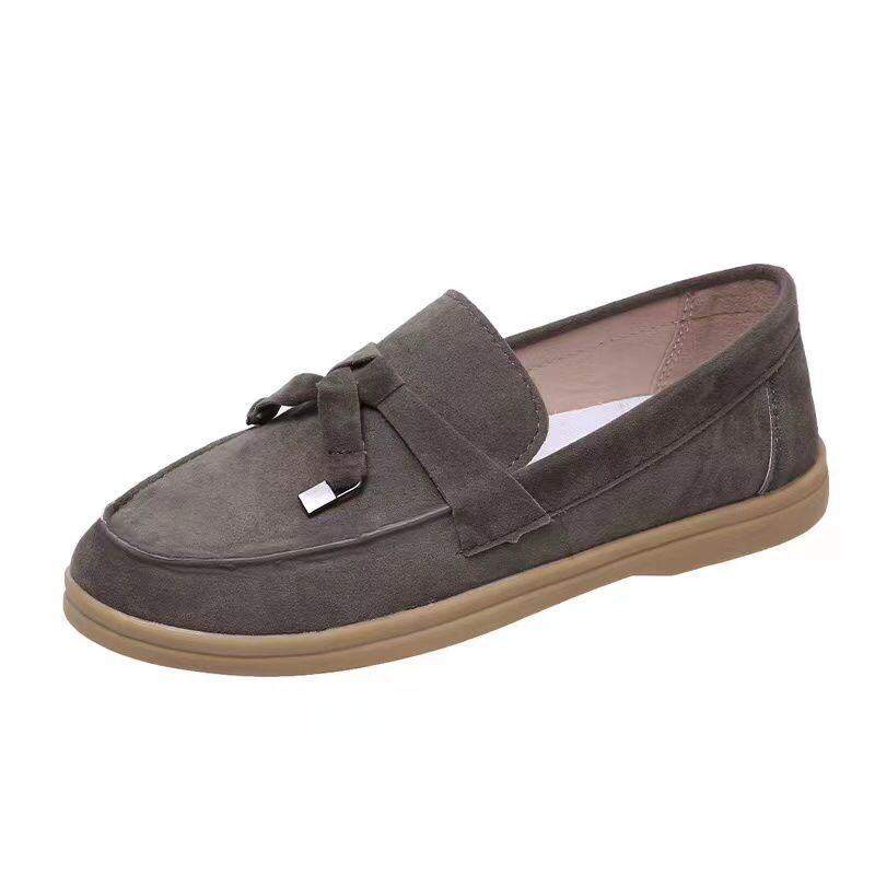 Spring new flat-bottomed Doudou shoes women's casual shallow mouth round head large size single shoes bow lazy shoes
