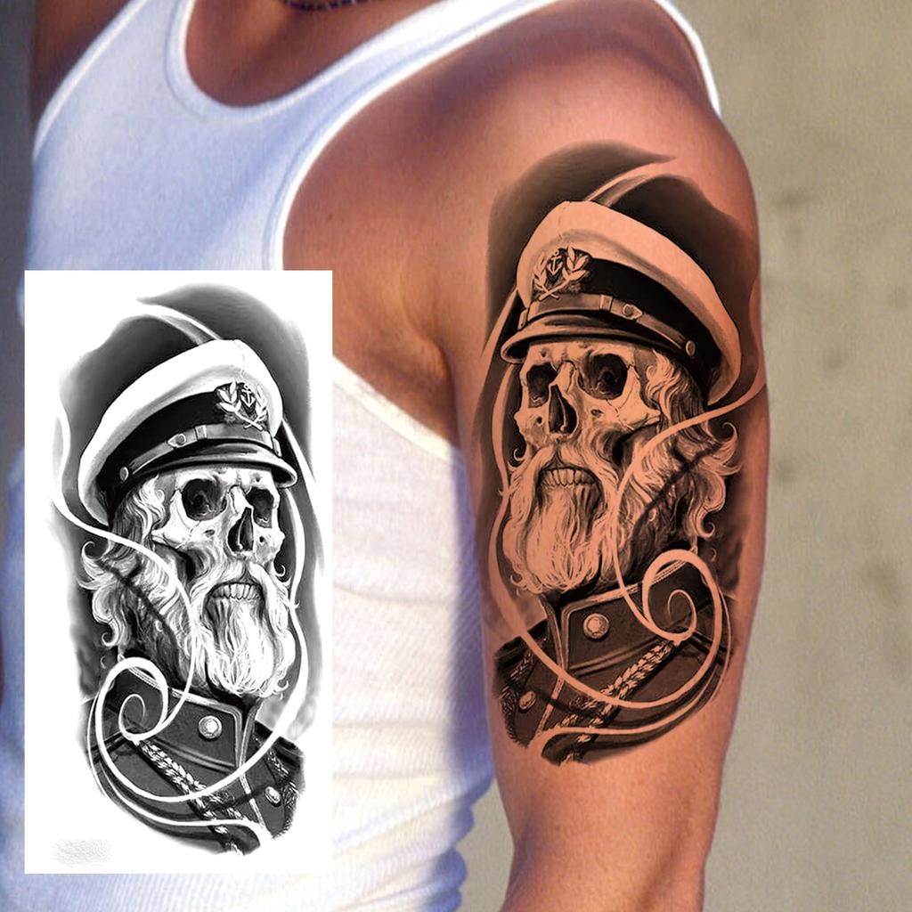1 Sheet Death Skull Lion Temporary Tattoos For Men Women Adults Fake Wolf Skeleton Tattoo Sticker Sleeve Black Zeus