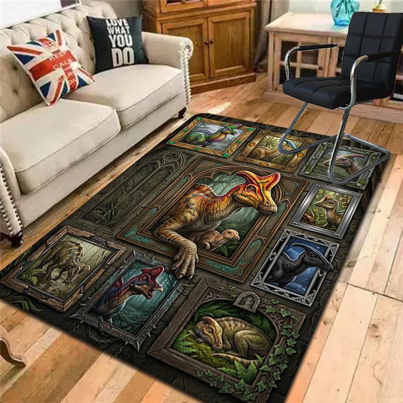 Prehistoric Dinosaurs Pattern Rug Floor Mat for Living Room or Bedroom Soft and Comfortable Carpet a Gift for Birthday and Holiday.