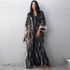 European & American Tie-dye Rayon Beach Dress: Loose, Long Seaside Vacation Robe & Bikini Cover-up with Sunscreen Shirt for Women