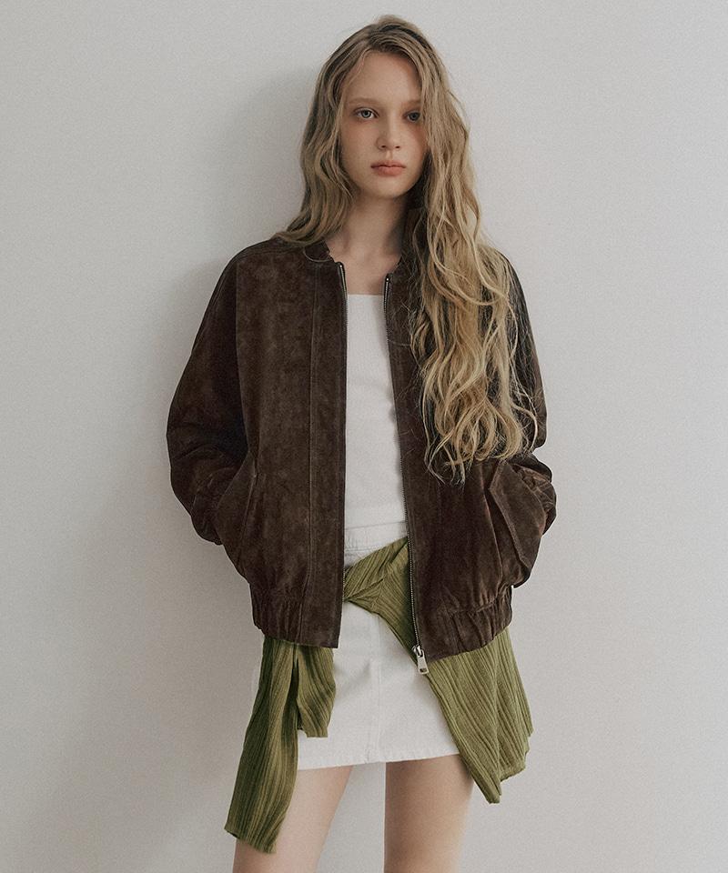 LEFTSEOUL Real Suede Bomber Jacket [Dark Brown]
