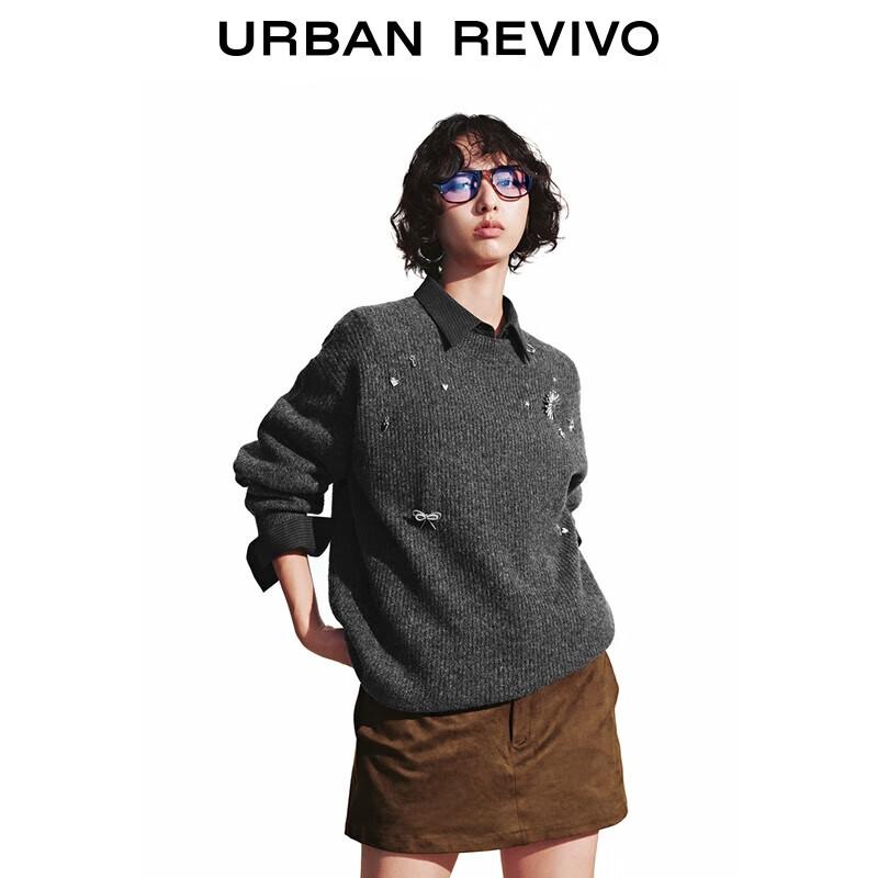 

UR Women s 2025 Winter Simple Gray Metal Embellished Knit Sweater S