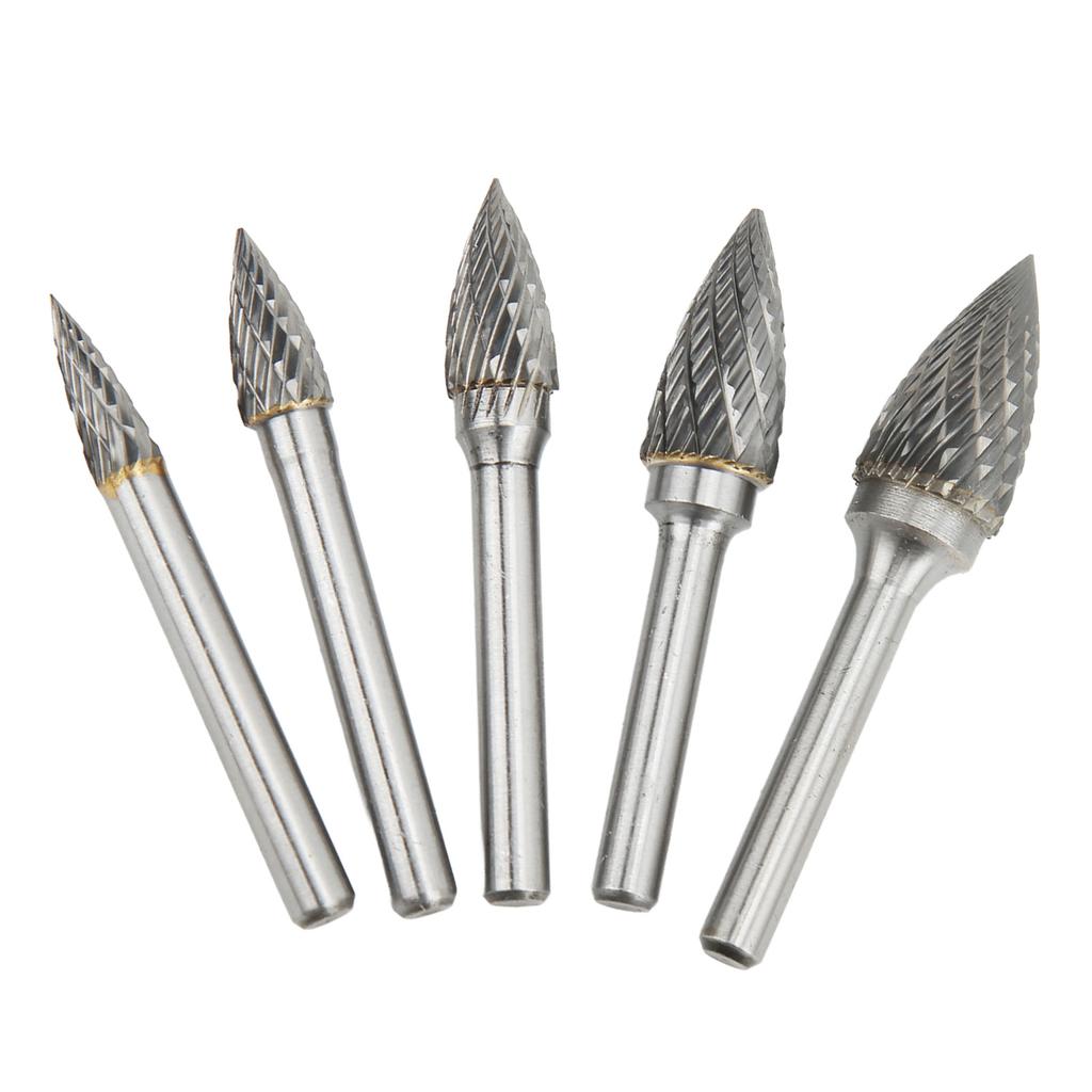 5 Piece Double Edged Carbide   File Set, 6mm Shank Cemented Carbide Burrs for Aviation Automotive   Grinding