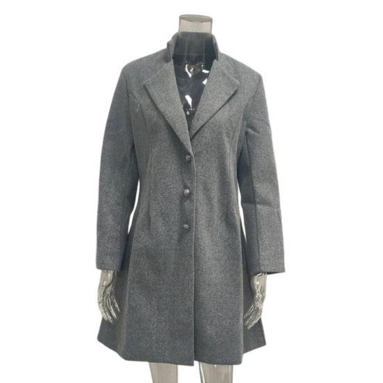 Women Woolen Turn Down Collar Solid Color Single Breasted Slim Fit Thermal Long Sleeve Jacket Coat for Women Commuting Dating Spring